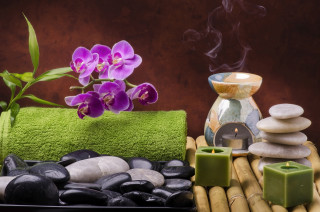 Spa candle towel flower rocks - a towel free wallpaper
