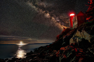 Lighthouse rocky cliff night star - star above free wallpaper