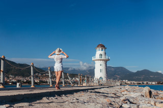 Woman white dress hat pier - lightroom free wallpaper