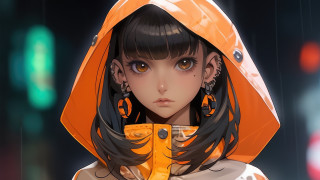 Girl orange hoodie cyberpunk fire - a hood free wallpaper
