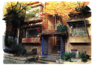 House blue door balcony painting - painting free wallpaper