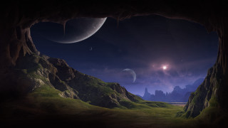 Distant planet cave moon stars - a moon free wallpaper