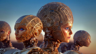 Afrofuturism cyberpunk humanoids blueeyes goldhair - free cyberpunk wallpaper for desktop