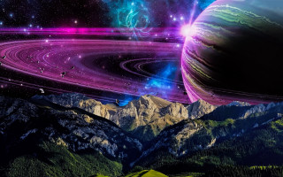 Planet mountains starry sky aurora - star and planets free wallpaper