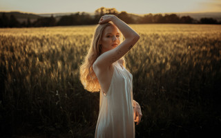 Woman white dress field sunset 6 - evaline ness free wallpaper