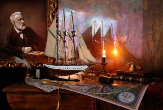 Man ship candle desk formal - oil painting free wallpaper