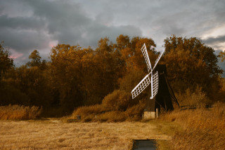 Windmill autumn nature bush cloud - a windmill in a field free wallpaper