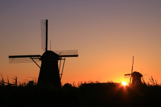 Windmill sunset skyline reflection ruins - the sunset free wallpaper