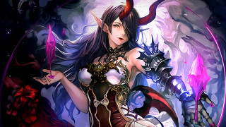 Demon woman horns sword armor - her hand and a demon free wallpaper for desktop