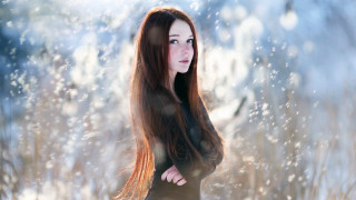 Woman snowfield longhair wind neo - pale skin free wallpaper