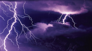 Purple sky lightning mountain range - dramatic lightning free wallpaper
