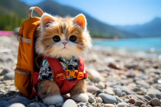 Small cat backpack rocky beach - a small cat free wallpaper