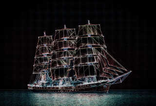 Large boat night lights sails - sail free wallpaper
