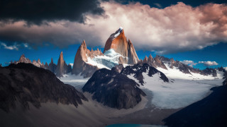 Mountain range snow peak clouds 2 - peak in the distance free wallpaper