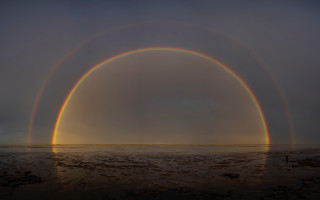 Rainbows ocean sunset beach planet - the sky over the ocean free wallpaper