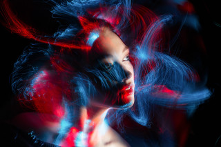 Woman hair red blue hologram - hair free wallpaper