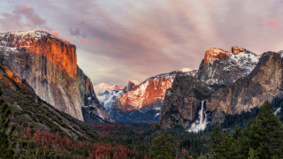 Mountain waterfall cloudy sky autumn - free landscape wallpaper