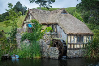 House waterwheel boat hill trees - art and crafts movement free wallpaper for desktop