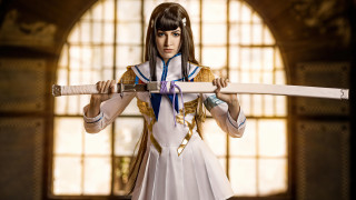 Woman white dress sword artnouveau - window free wallpaper