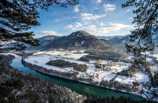 River snow valley mountains landscape - heidelberg school free wallpaper