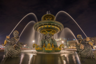 Fountain statues clock night lights - free sci-fi wallpaper
