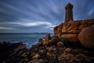 Lighthouse rocky shore cloudy sky 5 - rock and boulders free wallpaper