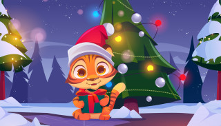 Cat santa hat present christmas - present free wallpaper