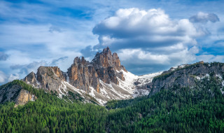 Mountain range snow trees blue 2 - cloud above free wallpaper