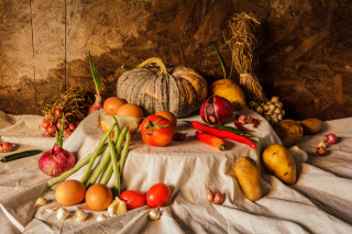 Vegetables fruits stilllife arcimboldo food - a cloth free wallpaper