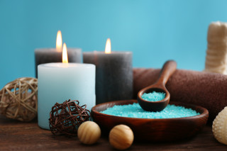 Blue bath salts candle soap - a bowl free wallpaper