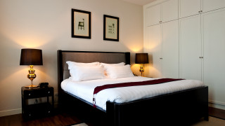 Bed white blanket lamps cabinet - two lamp free wallpaper