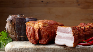 Meats vegetables wooden table still - a wooden plank free wallpaper