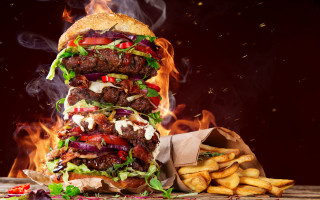 Large hamburger fries fire food - it next free wallpaper