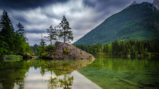 Lake forest mountain clouds rock - a rock in the foreground free wallpaper