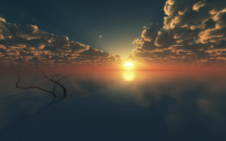 Tree branch water sunset cloudy - cryengine free wallpaper