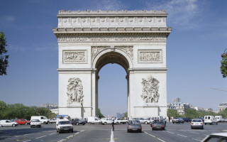 Large white arch cars clouds - side and a sky background free wallpaper