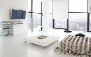 Livingroom largewindow tvwall couch furblanket - a living room free wallpaper for desktop