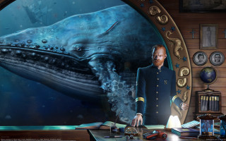 Man whale planet clock desk - digital painting free wallpaper