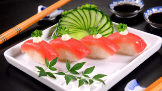 Sushi plate chopsticks sauces bowl - asai chū free wallpaper
