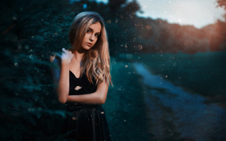 Woman dress woods portrait anamorphic - the wood free wallpaper