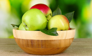 Wooden bowl apples green planter - apple free wallpaper