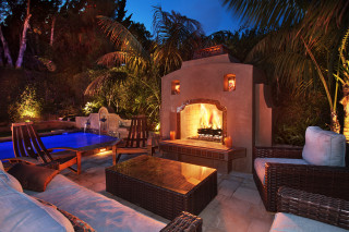 Patio fireplace seating pool night - a patio free wallpaper
