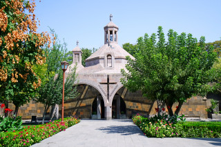 Church cross flowers trees autumn - front view free wallpaper
