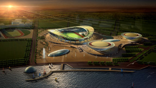 Stadium water building bridge city - a large body of water in front free wallpaper