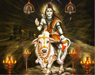 Person riding cow cave candles - divine free wallpaper
