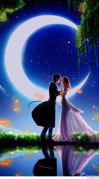 Couple moon lake reflection night - a couple free wallpaper for mobile