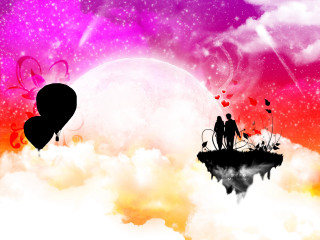 Couple floating island hearts full - a couple standing free wallpaper