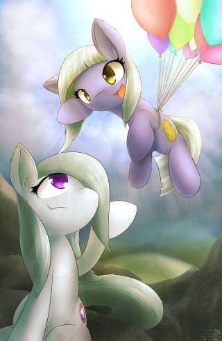 Cartoon cat pony flying balloons - balloon free wallpaper for mobile