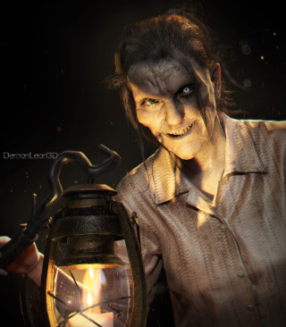 Creepy woman holding lantern glowing - realistic free wallpaper for tablet