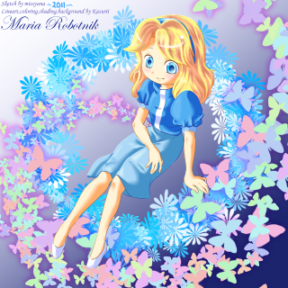 Cartoon girl floating blue dress - magical free wallpaper for tablet